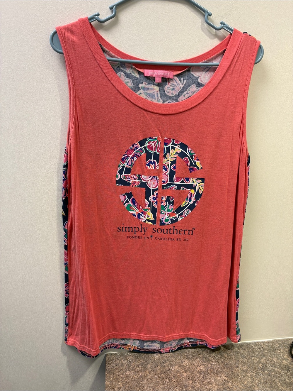 Simply Southern Coral Tank with Floral Logo Medallion